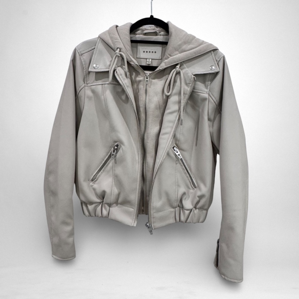 BlankNYC Faux Leather Bomber Jacket with Removable Hood